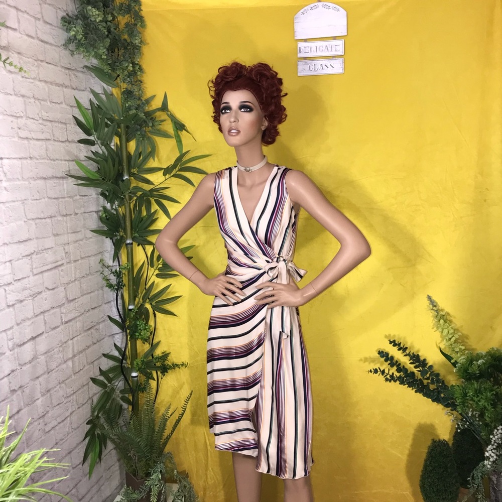 Multi Color Stripe Wrap Dress - image 5